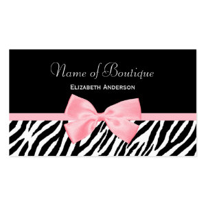 Chic Zebra Print Boutique Light True Pink Ribbon Business Cards