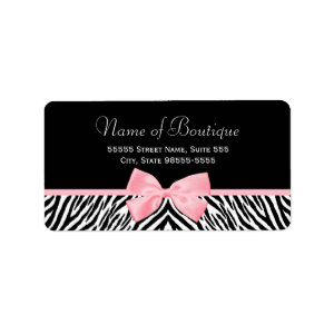 Chic Zebra Print Boutique Light True Pink Ribbon Custom Address Labels