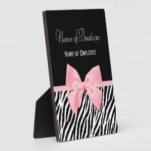 Chic Zebra Print Boutique Light True Pink Ribbon Photo Plaques
