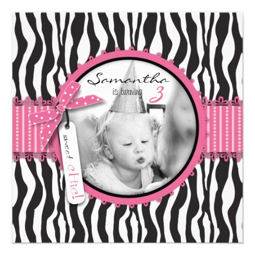 Chic Zebra Print & Cupcake Birthday Photo Template Announcements