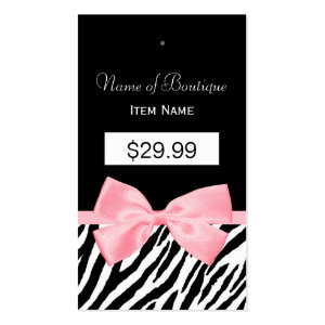 Chic Zebra Print Hang Tag Light True Pink Ribbon 2 Business Card