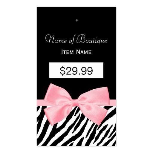 Chic Zebra Print Hang Tag Light True Pink Ribbon 2 Business Card