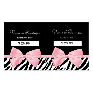 Chic Zebra Print Hang Tags Light True Pink Ribbon Business Card