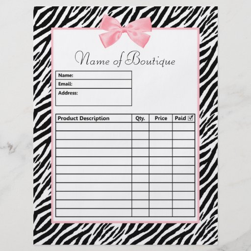 chic-zebra-print-light-true-pink-ribbon-order-form-flyer-zazzle