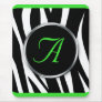 Chic Zebra Print Lime Green Monogram mousepad