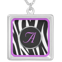 Chic Zebra Print Purple Monogram necklace