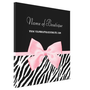 Chic Zebra Print Sign Light True Pink Ribbon Gallery Wrapped Canvas
