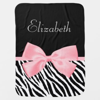 Chic Zebra Print Soft Girly Light Pink Ribbon Baby Blanket