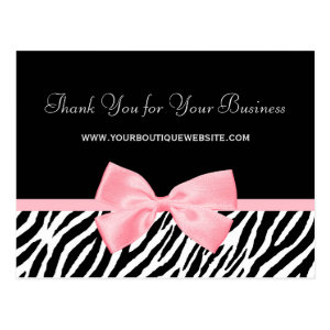 Chic Zebra Print Thank You Light True Pink Ribbon Post Card