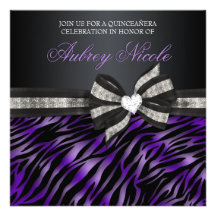 Chic Zebra Quinceañera Invite With Jeweled Bow
