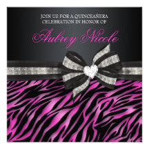 Chic Zebra Quinceañera Invite With Jeweled Bow