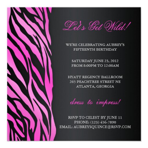 Chic Zebra Quinceañera Invite With Jeweled Bow