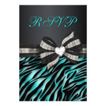 Chic Zebra RSVP With Jeweled Bow Custom Invitations