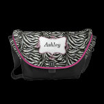 chic zebra stripes hot pink personalized messenger bags