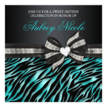 Chic Zebra Sweet Sixteen Invite With Jeweled Bow