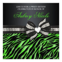 Chic Zebra Sweet Sixteen Invite With Jeweled Bow