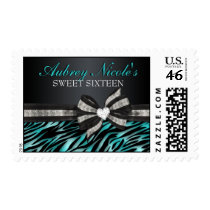 Chic Zebra Sweet Sixteen Stamps With Jeweled Bow