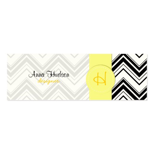 Chic Zig Zag Stripes Lines White Black Yellow Business Card (front side)