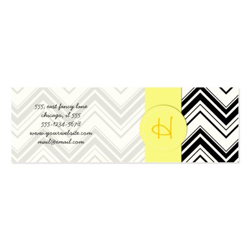 Chic Zig Zag Stripes Lines White Black Yellow Business Card (back side)