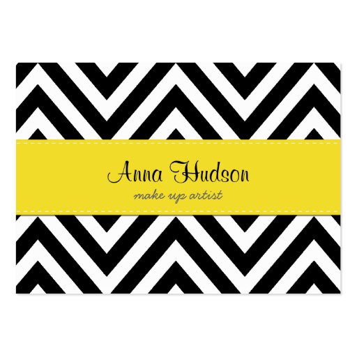 Chic Zig Zag Stripes Lines White Black Yellow Business Cards (front side)