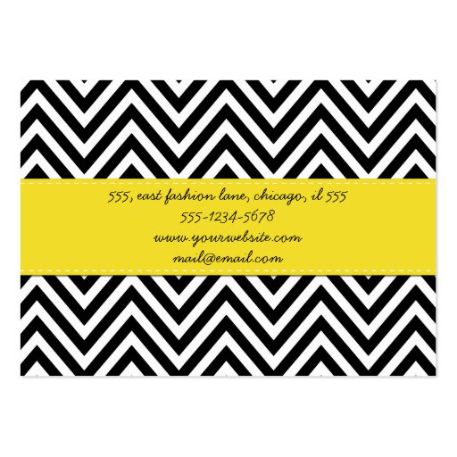 Chic Zig Zag Stripes Lines White Black Yellow Business Cards (back side)