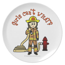 Chica del bombero plato de cena