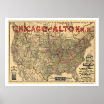 Chicago & Alton Railroad Map 1883 Poster