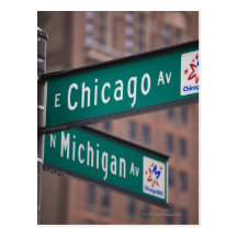 Chicago and Michigan Avenue signposts, Chicago, Post Card