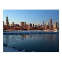 Chicago, Illinois skyline across a frozen Lake Postcard