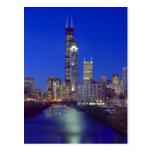 Chicago, Illinois, Skyline at night with Chicago Postcard