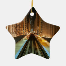 Chicago 'L' Station at Night Christmas Tree Ornament