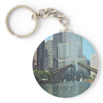 Chicago River Columbus Drive Boat Scene Key Chain