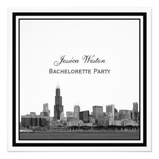 Chicago Skyline #2 Etched Framed Bachelorette Personalized Announcements