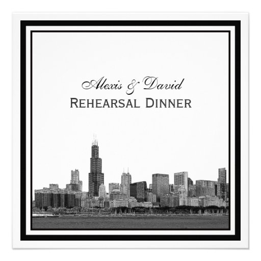 Chicago Skyline #2 Etched Framed Rehearsal Dinner Personalized Announcements