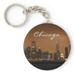 Chicago Skyline at night at Navy Pier Keychains