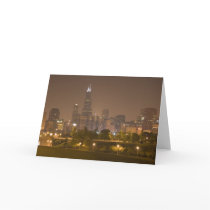 Chicago skyline at night cards
