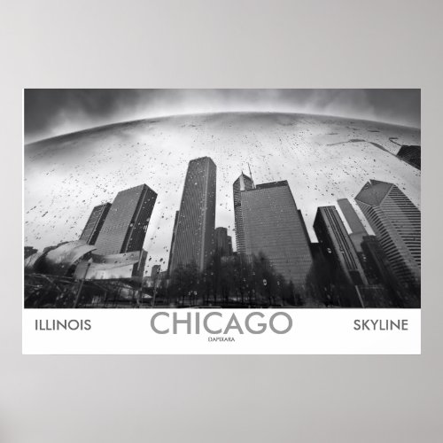 Chicago Skyline Black and White Photo Poster print