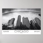 Chicago Skyline Black and White Photo Poster