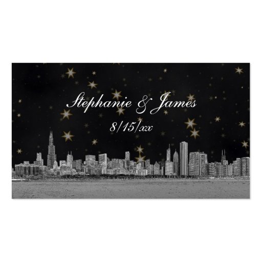 Chicago Skyline Black Gold Star Place Cards Business Card