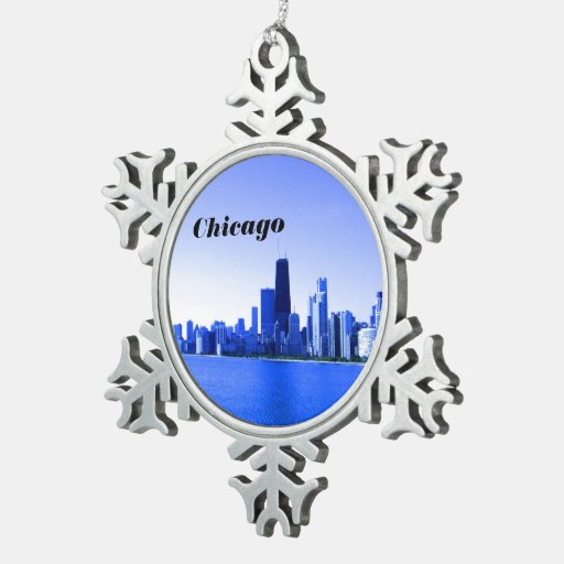 chicago skyline deep bluish highlights snowflake pewter chicago skyline christmas ornaments