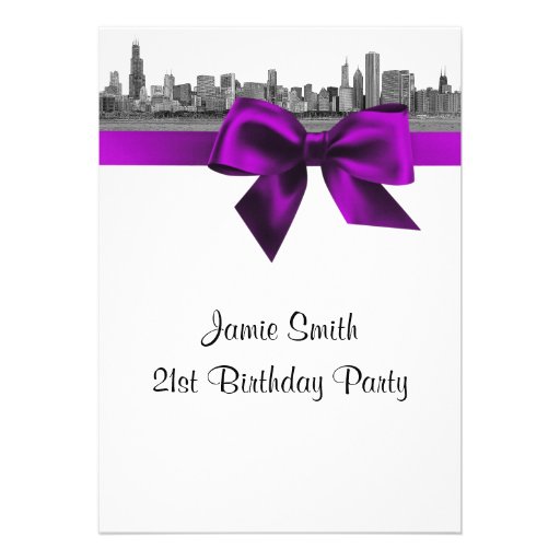 Chicago Skyline Etched BW Violet Birthday Party Card