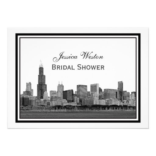 Chicago Skyline Etched Framed #2 H Bridal Shower Custom Invitation