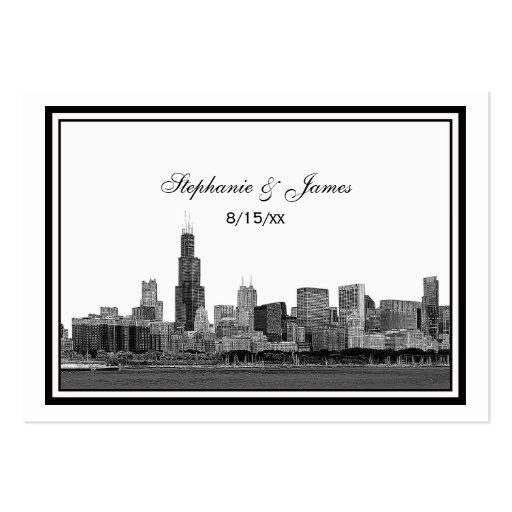 Chicago Skyline Etched Framed Place Cards #2 Business Card Templates (front side)