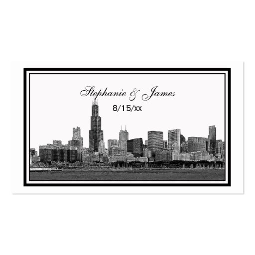 Chicago Skyline Etched Framed Place Cards Business Card Template (front side)
