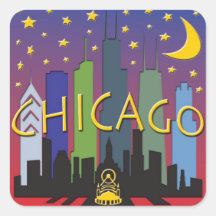 Chicago Skyline nightlife Square Stickers