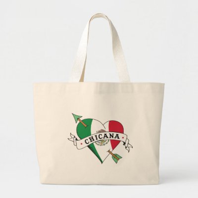 Chicana Tattoo Heart with Mexican Flag Bags by LatinaTees