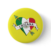 Chicana Tattoo Heart with Mexican Flag Pinback Buttons