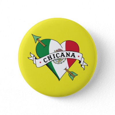 Chicana Tattoo Heart with Mexican Flag Pinback Buttons by LatinaTees