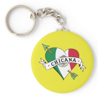 Chicana Tattoo Heart with Mexican Flag Key Chains by LatinaTees