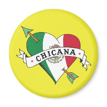 Chicana Tattoo Heart with Mexican Flag Fridge Magnet